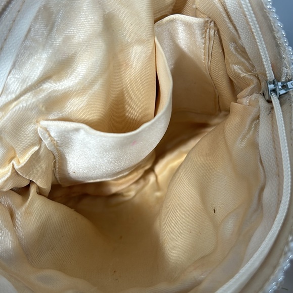 Vintage no brand beaded ivory pink zipper closure small/ mini bag 7.5 x 6” - Picture 13 of 14